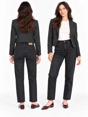 Levi’s Premium Ribcage Straight Ankle Jeans 25P Black High Rise Button Fly